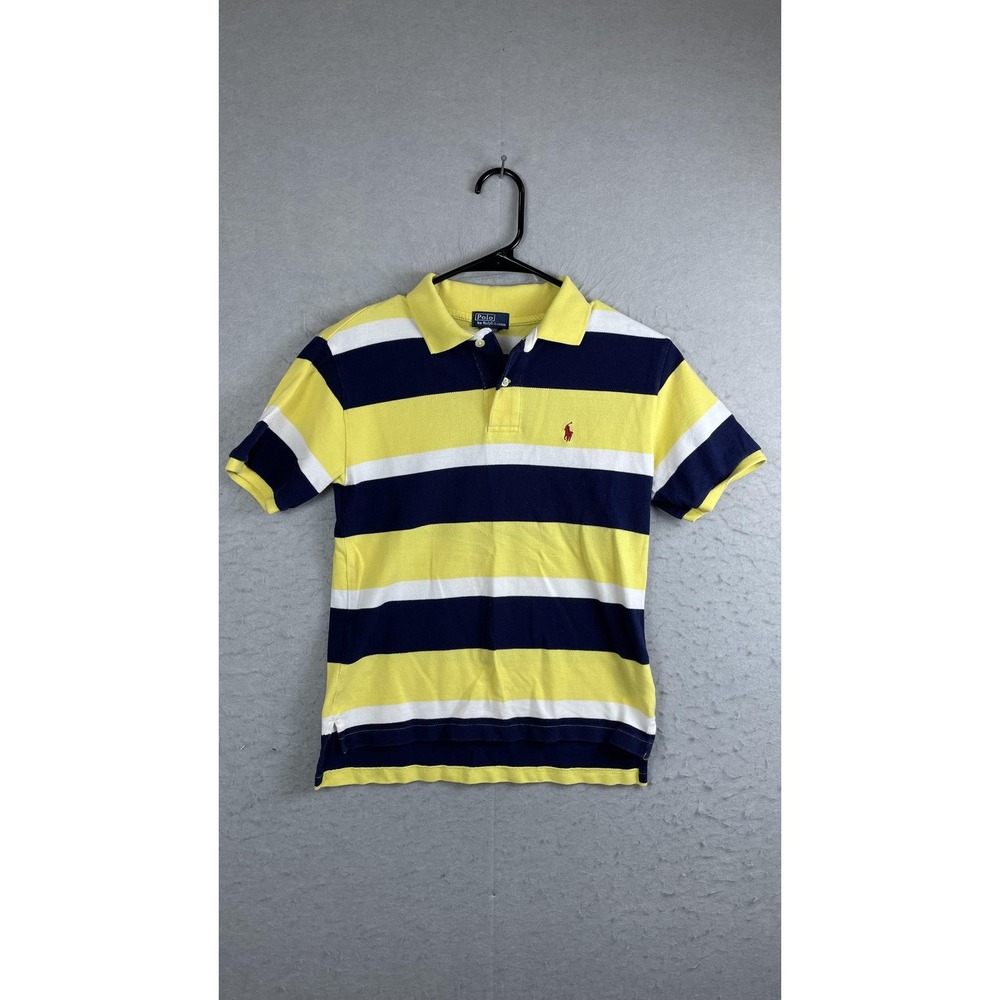 Polo Ralph Lauren Polo‎ Shirt Boys Small Yellow Navy White Striped Short Sleeve